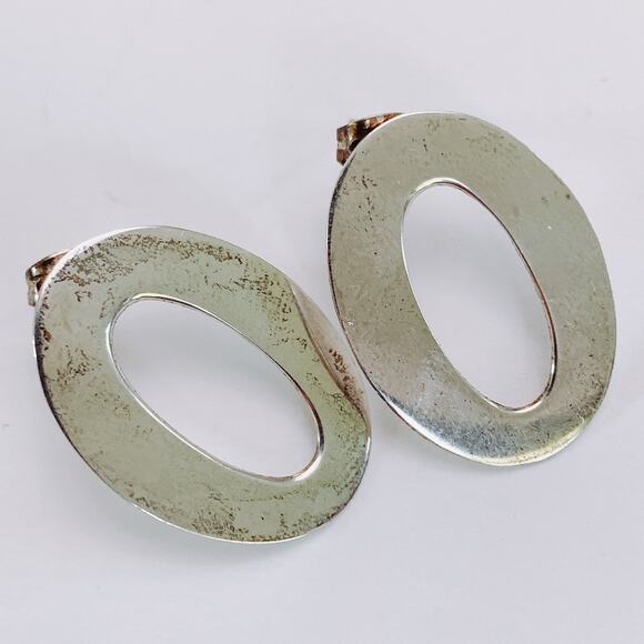 Vintage Sterling Silver 925 Earrings Oval Post Minimalist Y2K 1990s Lightweight - Picture 3 of 11